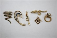 6pc Various Swirl Brooches