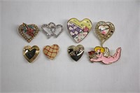8pc Assorted Enameled Heart Brooches