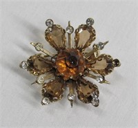 Vintage Amber Stone Floral Brooch
