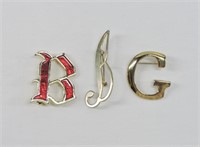 3pc Letters "B, B, G" Brooches