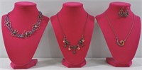 3pc Beaded Flower Necklaces & Beaded Earrings