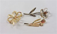 3pc Flower & Ribbon Brooches