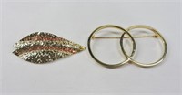 2pc Gold Tone Brooches