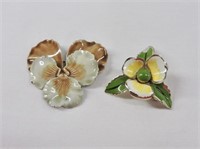 2pc Vintage Enamel Flower Brooches