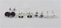 4 Pairs Glass & Faux Pearl Earrings