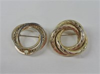 2pc Round Gold Tone Brooches
