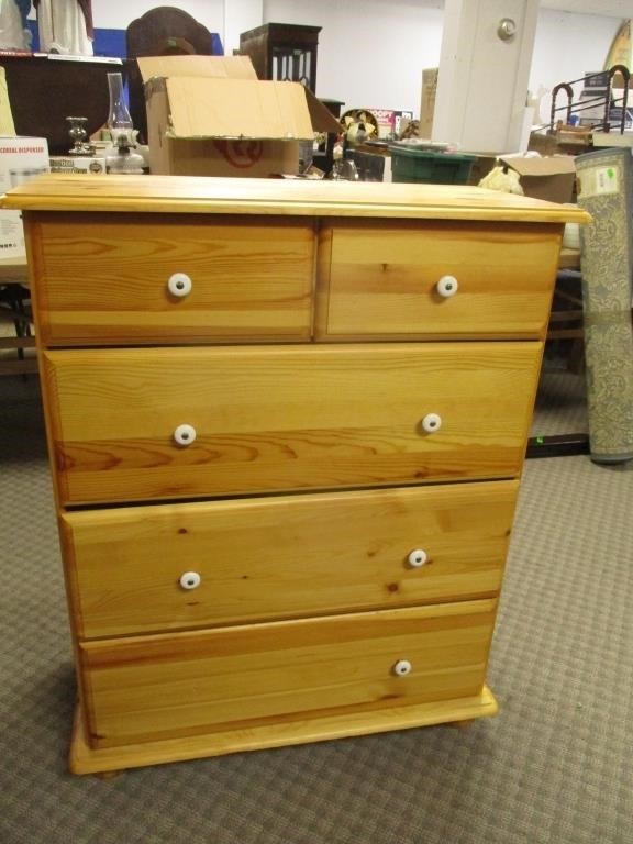 Pine 5 Drawer Chest 34" X 17" X 43" H