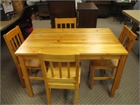 Pine Table 46" X 30" X 29" H  And (4) Chairs 33" H