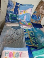 Box of hand towels, teatowels, nautical and more