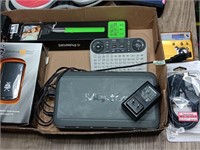 Box of electronics, maxtor storage, Sony remote