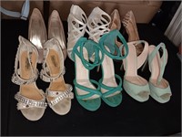 6 Pair of size 8 women's teal tan shoes heels