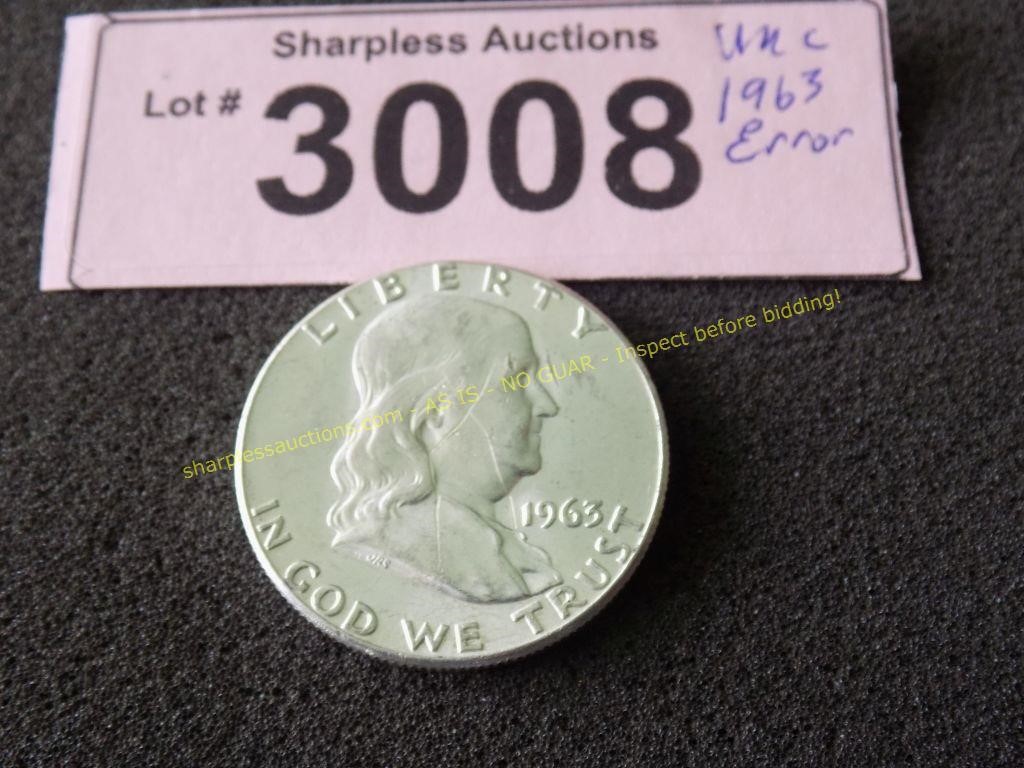 Uncirculated 1963 error Franklin silver half