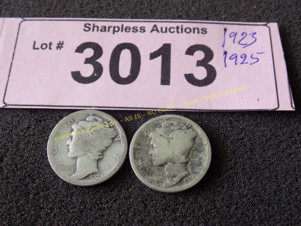 1923 and 1925 Mercury silver dimes