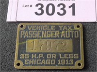 1913 vehicle tax passenger Chicago auto tag