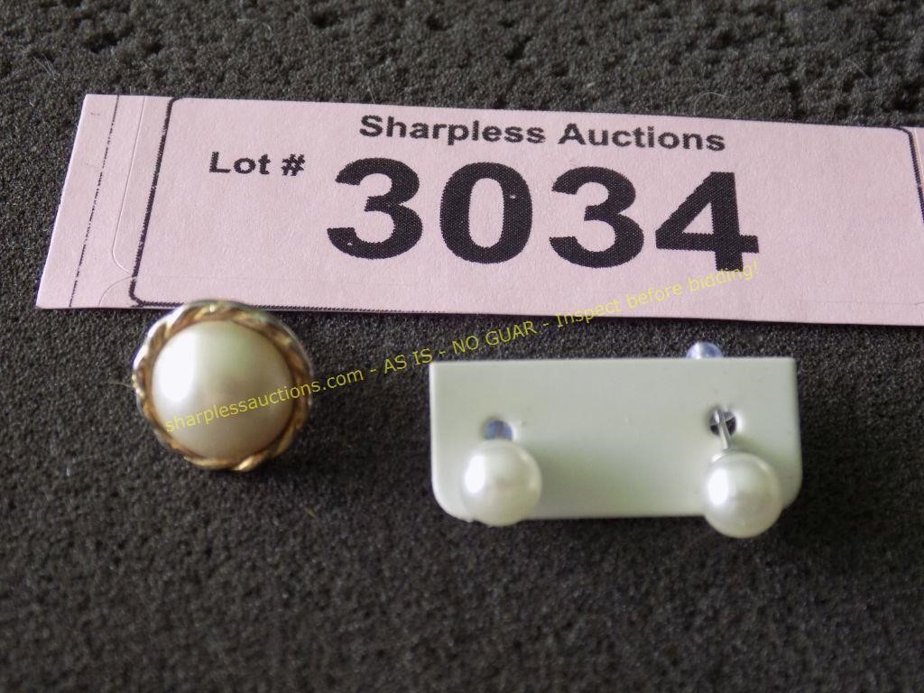 Genuine pearl earrings and tie tac