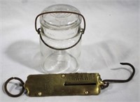Brass scale & vintage jar