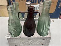 Vintage Metal Coke Carrier With Old Bottles