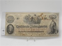 MINT 60+ GRADE $100 CONFEDERATE 1862 BILL CLEAN