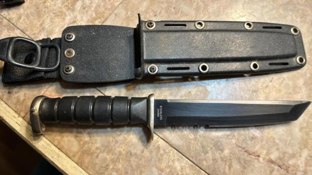 Ka -bar blk straight edge knife w/hard blk belt sh