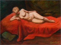 RICHARD CLIVE RECLINING NUDE MODEL PAINTING