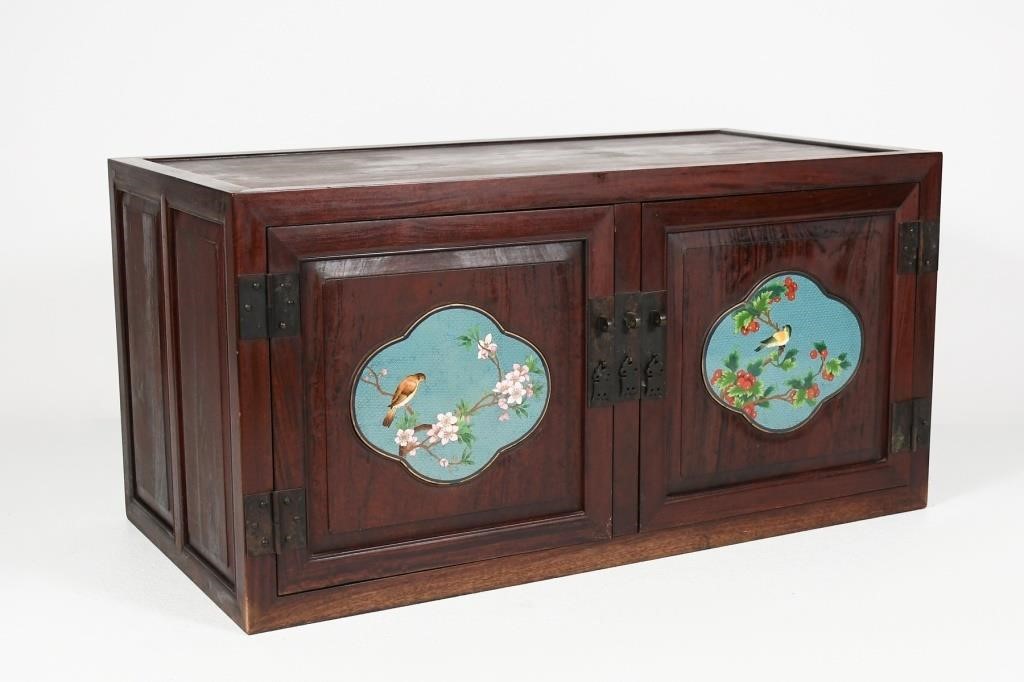 CHINESE QING CLOISONNE INLAID 2-DOOR LOW CABINET