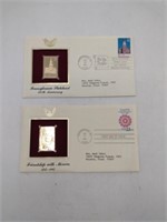 Two Vtg USPS Gold Stamp Replicas-PA & Morocco