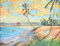 FLORIDA INTERCOASTAL PAINTING WITH PALMS AND PIER