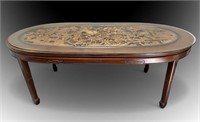 CHINESE RELIEF CARVED DINING TABLE W/ GLASS TOP