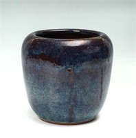 CHINESE BLUE MOTTLED SIGNED VASE