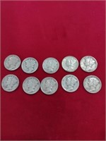 Mixed Lot of 10 1940's Mercury Dime Coins