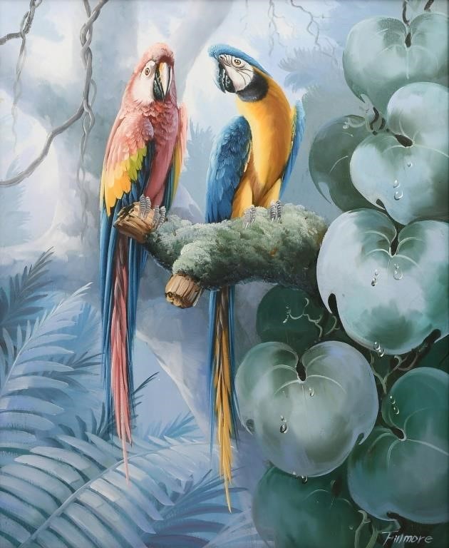 TROPICAL PAINTING BY PHILLMORE OF PARROTS