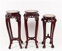 3 MARBLE TOP CHINESE PLANT STANDS
