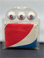 Vintage golf balls and golf towel Pepsi