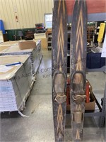 Pair of vintage wooden water skis