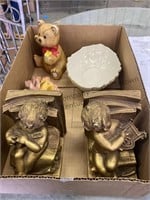 Vintage cherub bookends, ceramic, bear, and more