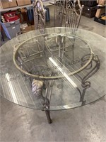 Metal and Beveled glass round table and 4 chairs
