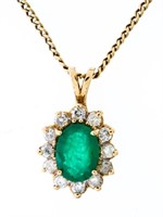 14kt yellow Gold Emerald & Diamond Necklace. 1.47