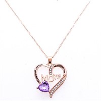 Rose Gold Open Heart Necklace w/Heart Cut Amethyst