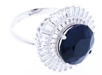 925 Sterling Silver Ring,5.95ct Round Blue Sapphir