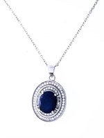 925 Sterling Silver Necklace,3.71ct Oval cut Blue