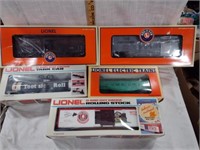 Five Lionel Model Train Cars on OG Boxes