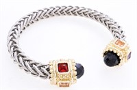 Cuff Bangle Bracelet  -Bezel Set 8 Gemstones