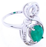 925 Sterling Silver Oval Cut emerald Ring - 1.58ct