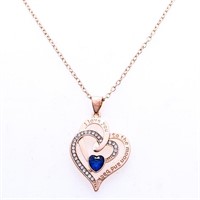 Rose Gold Double Open Heart Necklace w/ Bezel Set