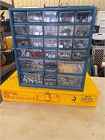 27 drawer bin with contents ( washers, bolts,