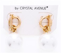 Crystal Avenue Drop Pearl Earrings, Stud Backs