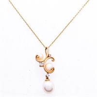 ESTATE 18kt Gold (3g)Diamond & Pearl Necklace