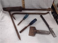 Lot of Crowbars, Splitters, Chisels-Rusted