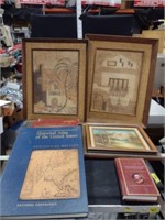 MCM Framed Art & History Books Lot