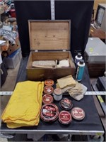 Vtg Wooden Box w/Shoe Cleaning Items
